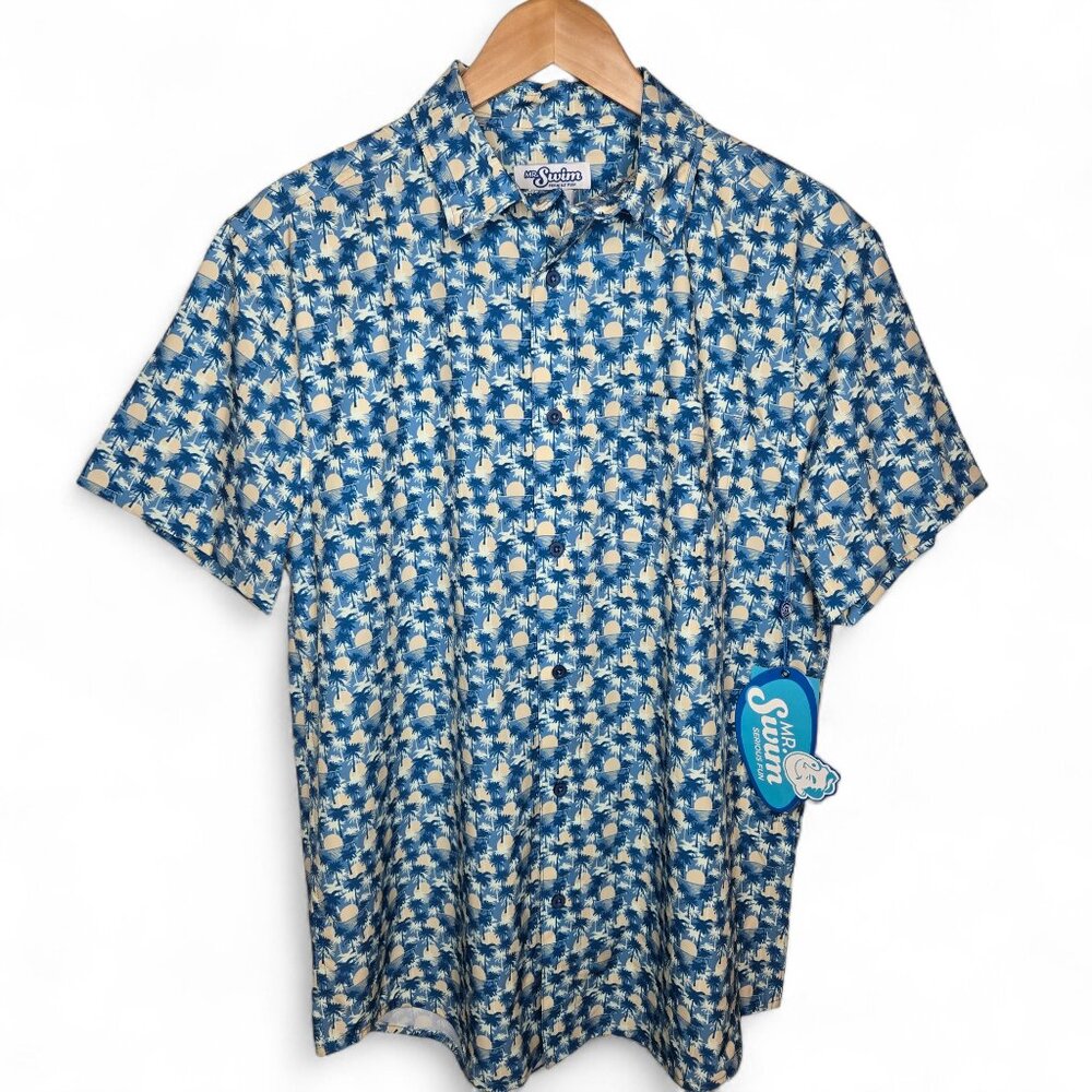 NWT Mr. Swim Cabana Shirt Men's Performance Stretch Pool Beach Resort w/ FLAW M